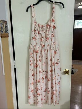 Grace Karin Women's Cream Floral Midi Sundress - Lightweight Spaghetti Strap